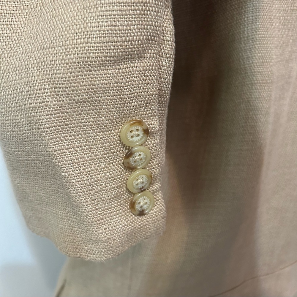 Lauren Ralph Lauren Women 109% Linen Blazer 12 Tan Brown Lined Pockets Career - Picture 6 of 10